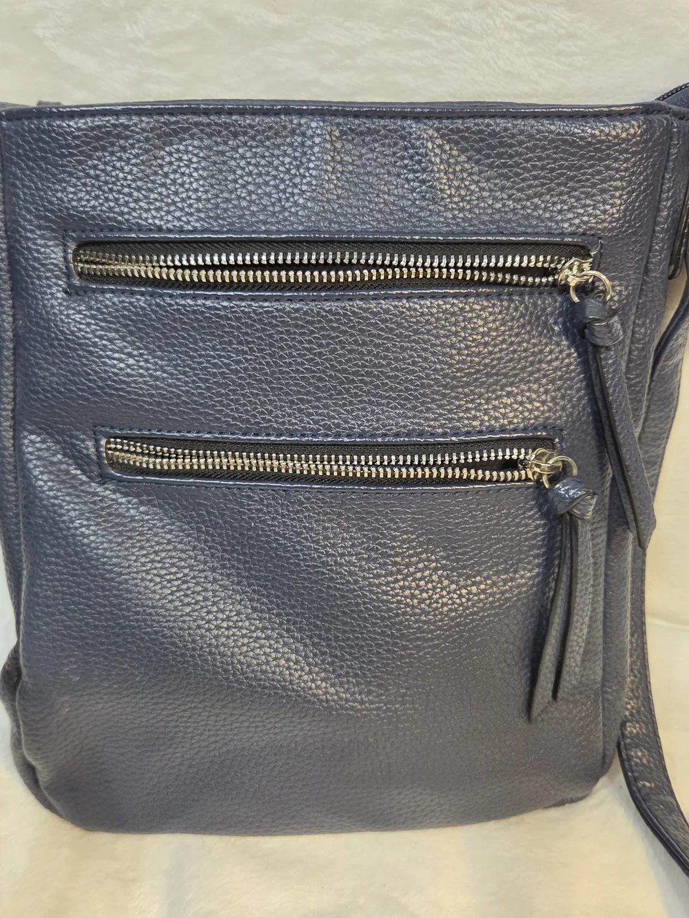 Classic Navy Crossbody Bag with Front Zippers